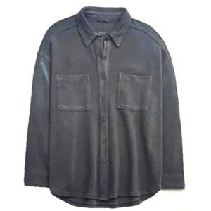 Aerie Womens Lumber Jane Fleece Button Down Shirt Smoke Gray Medium Lounge Cozy